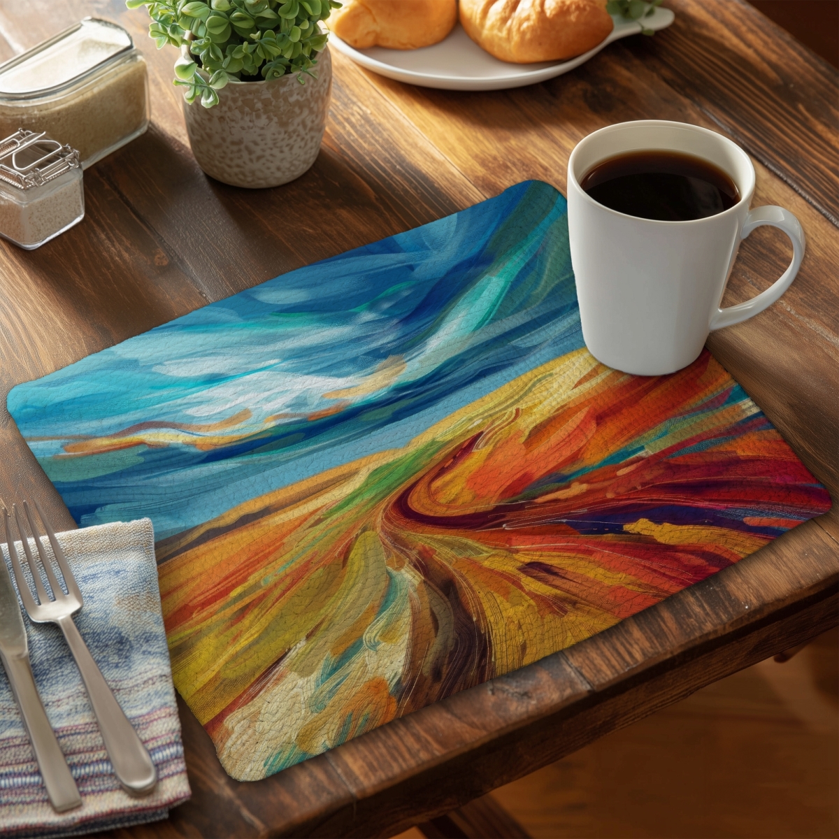 Picture of MWW CBPM1418Q2DXH4 14 x 18 in. Land Flow Blue Braided Polyester Placemat for Home Decor