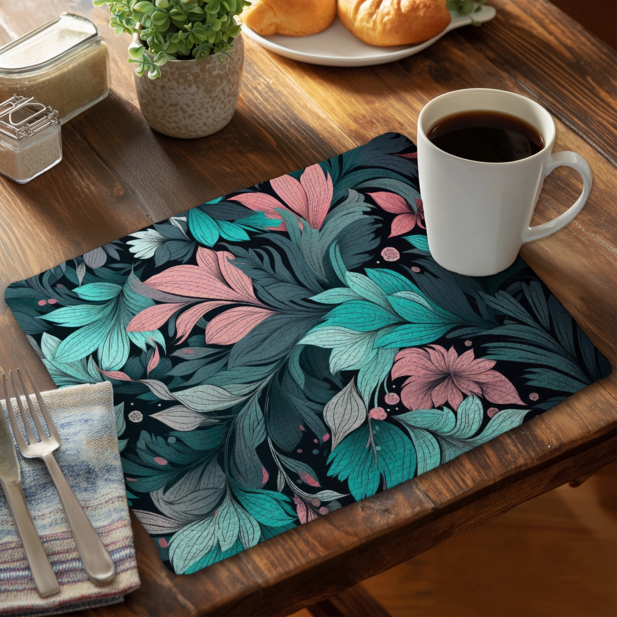 Picture of MWW CBPM1418UWAPIO 14 x 18 in. Neon Leaves - Pink Braided Polyester Placemat for Home Decor