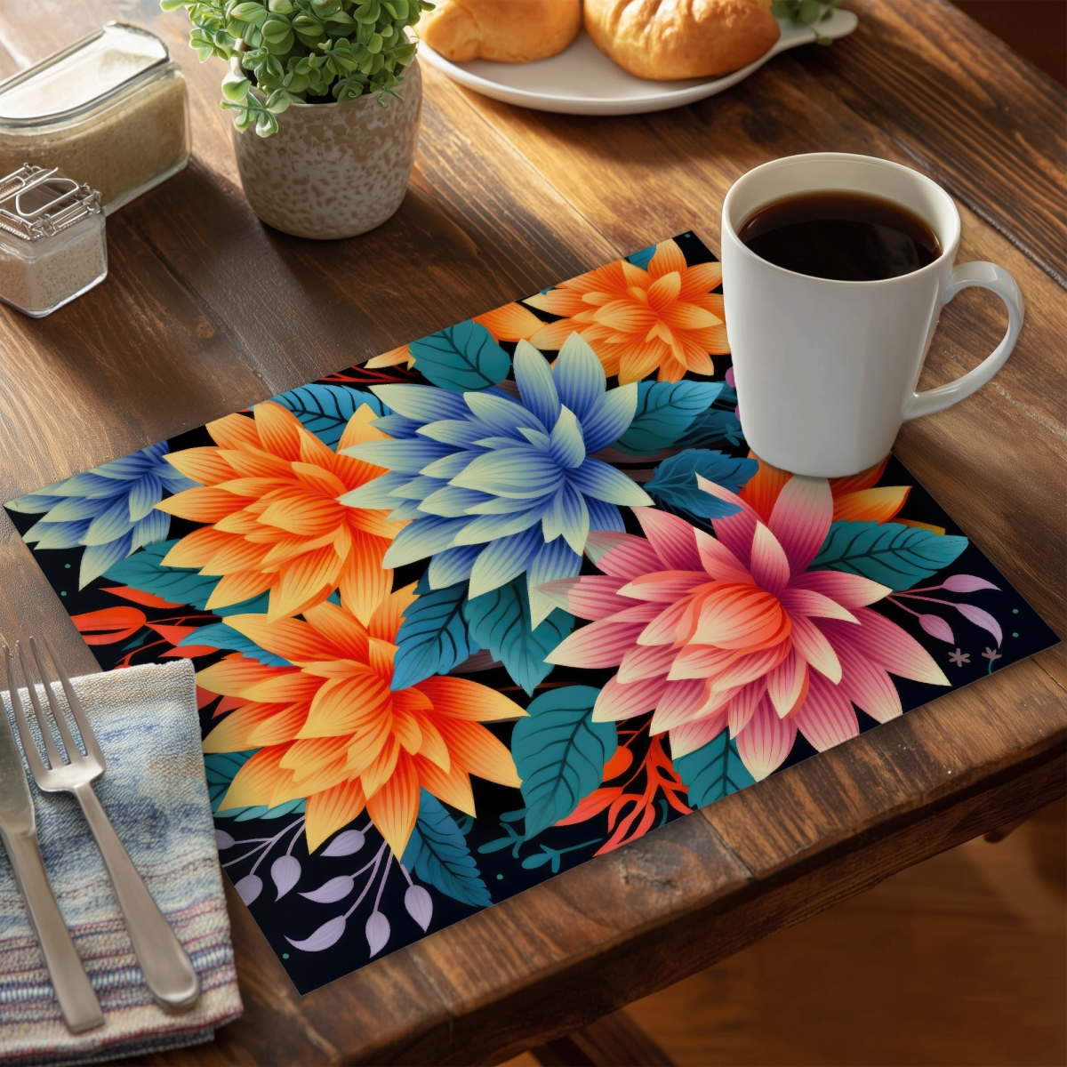Picture of MWW CPPM1418IM2Z2W 14 x 18 in. Color Bouquet Turquoise Polyester Placemat - Home Decor