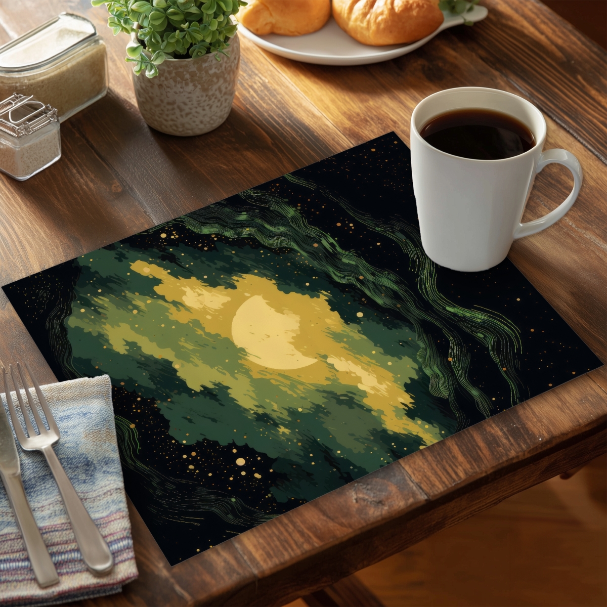 Picture of MWW CPPM1418J8EMN2 14 x 18 in. Cloudy Star Black Polyester Placemat for Home Decor - Stylish