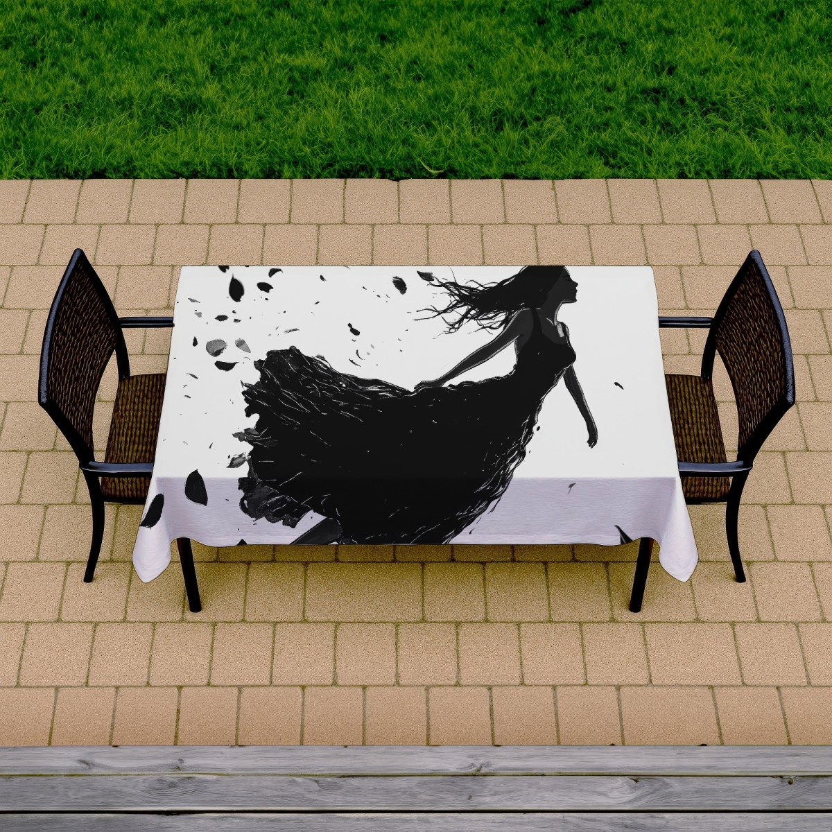 Picture of MWW C1TCLRGEQU0GZ9 58 x 102 in. Floating Black & White Indoor & Outdoor Tablecloth for Home Decor