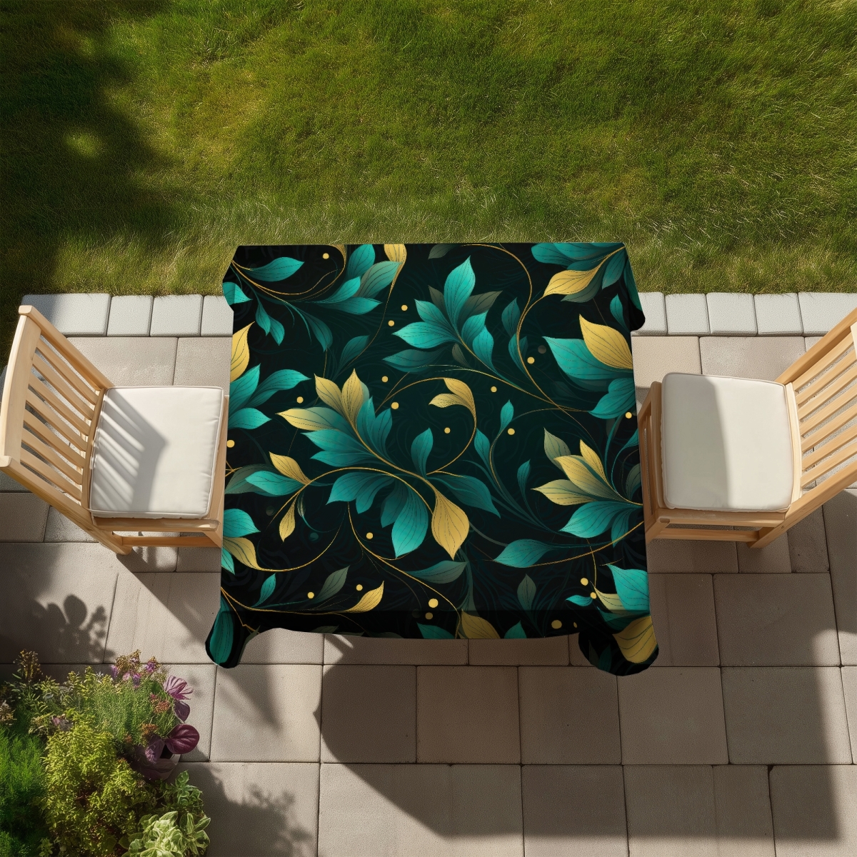 Picture of MWW C1TC5858CZLIYW 58 x 58 in. Twirling Twigs Gold Indoor & Outdoor Tablecloth for Home Decor