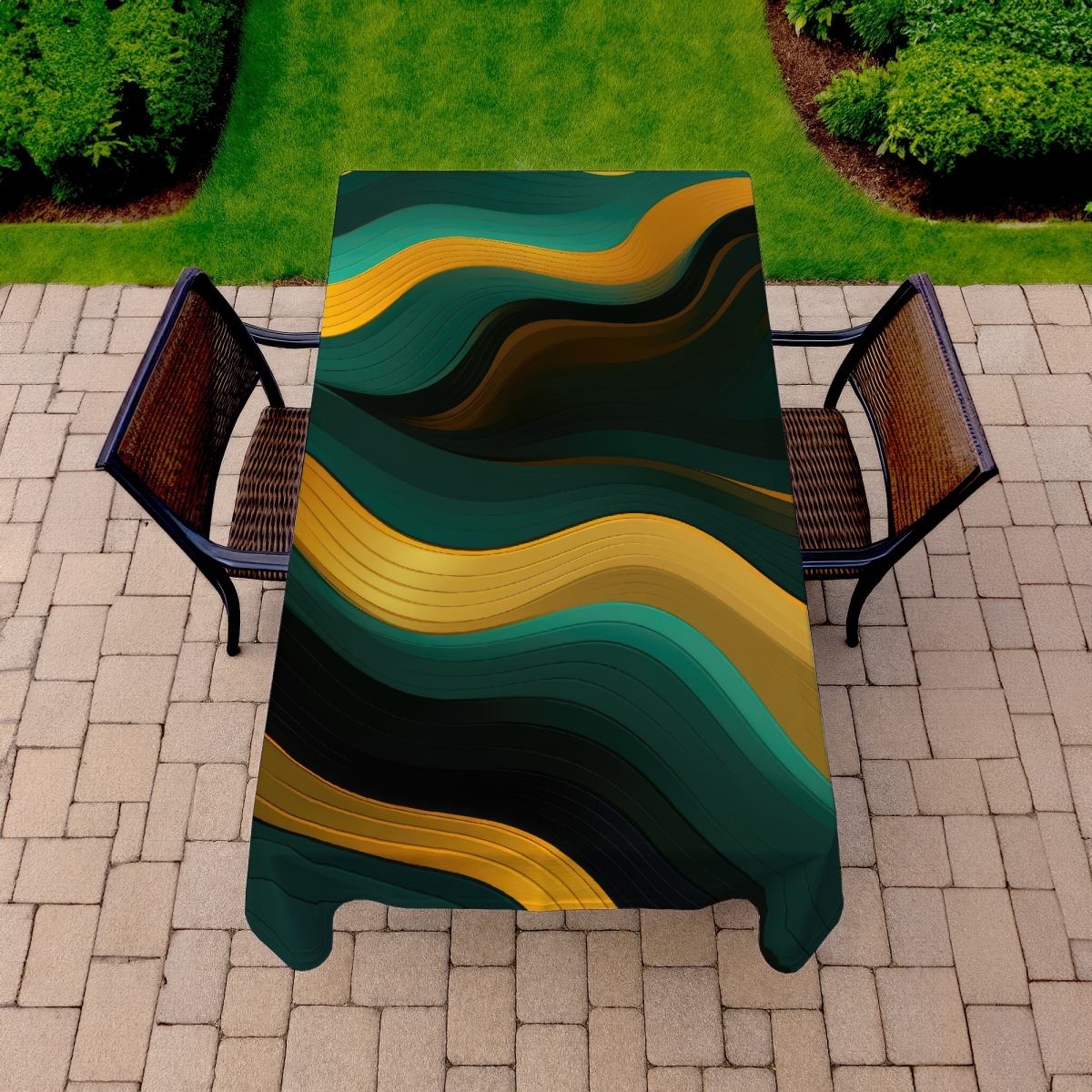 Picture of MWW C1TCLRGEIM7W9K 58 x 102 in. Golden Harmony Turquoise Indoor & Outdoor Tablecloth - Home Decor