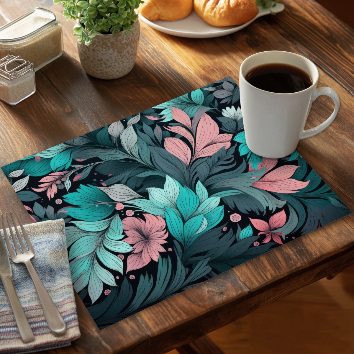 Picture of MWW CPPM1418YX6PF8 14 x 18 in. Neon Leaves - Pink Polyester Placemat for Home Decor
