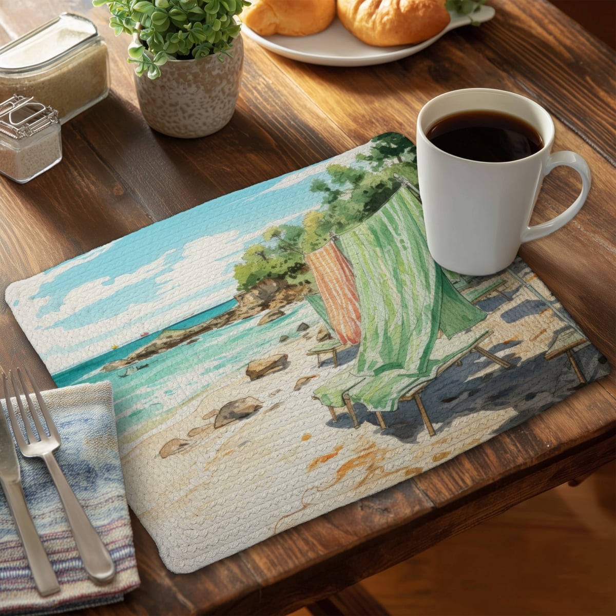 Picture of MWW CBPM1418LT8X4P 14 x 18 in. Beach Calm - Turquoise Braided Polyester Placemat for Home Decor