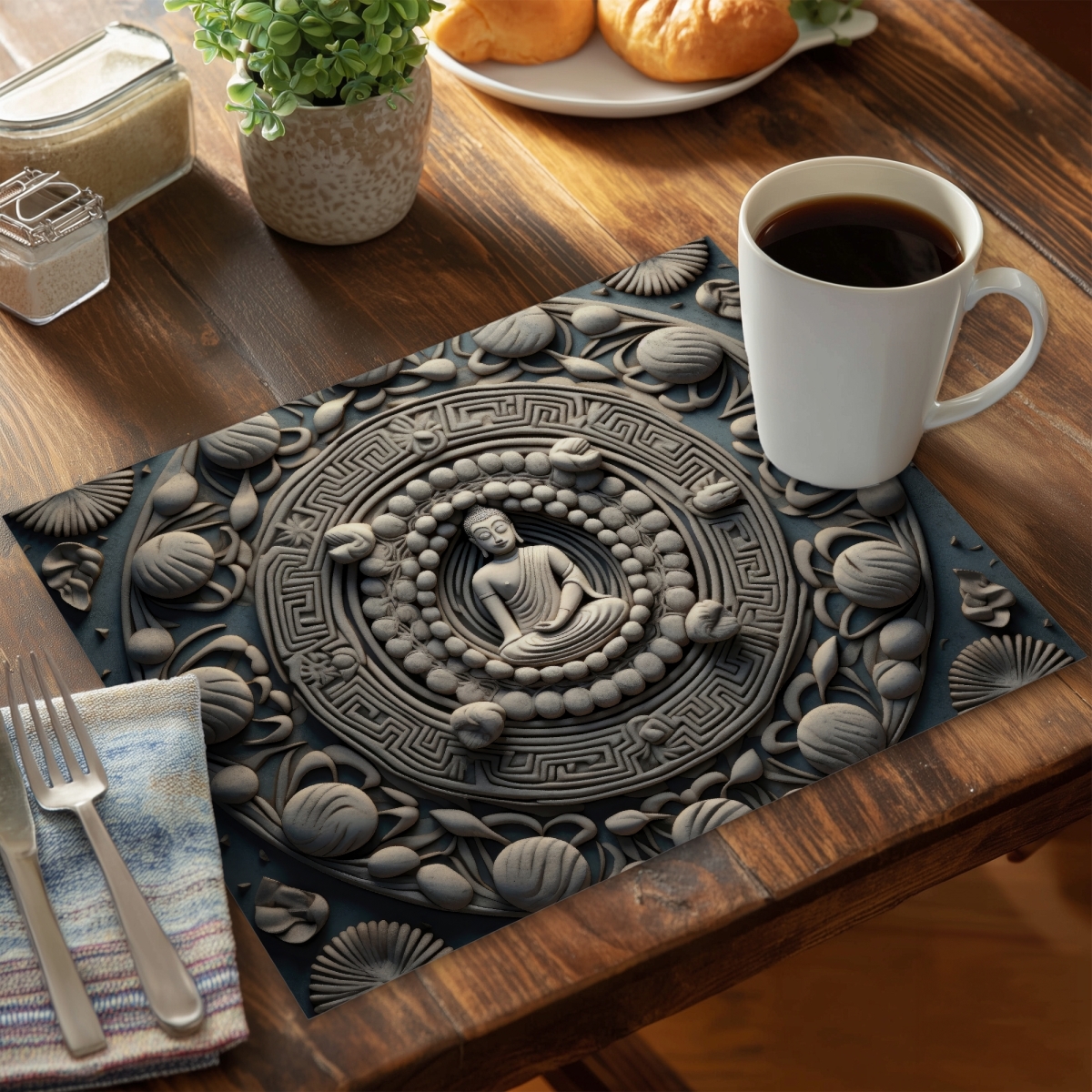 Picture of MWW CPPM1418SCWH50 14 x 18 in. Spiritual Peace White Polyester Placemat - Home Decor Elegance