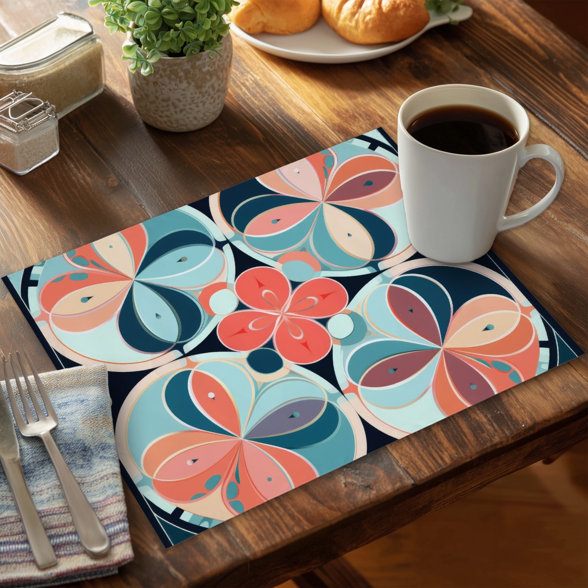 Picture of MWW CPPM1418WQHEWK 14 x 18 in. Pastel Mandala Turquoise Polyester Placemat for Home Decor