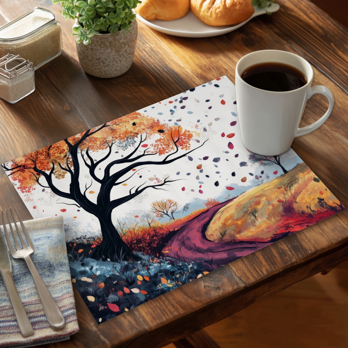 Picture of MWW CPPM1418WYVJZQ 14 x 18 in. Blowing Leaves Orange Polyester Placemat - Home Decor Accent