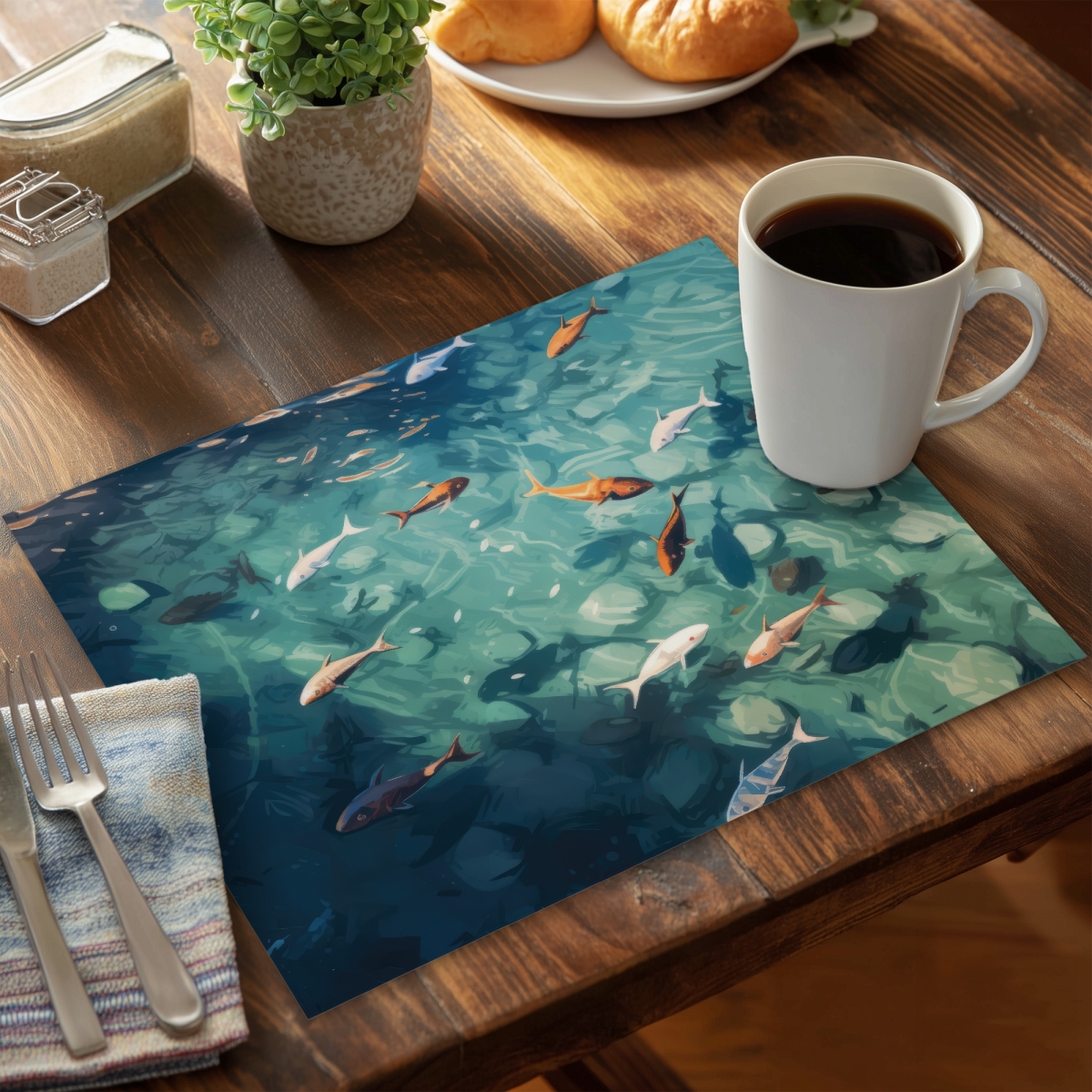 Picture of MWW CPPM1418YNLPPO 14 x 18 in. Caustic Fish Turquoise Polyester Placemat - Home Decor Essential