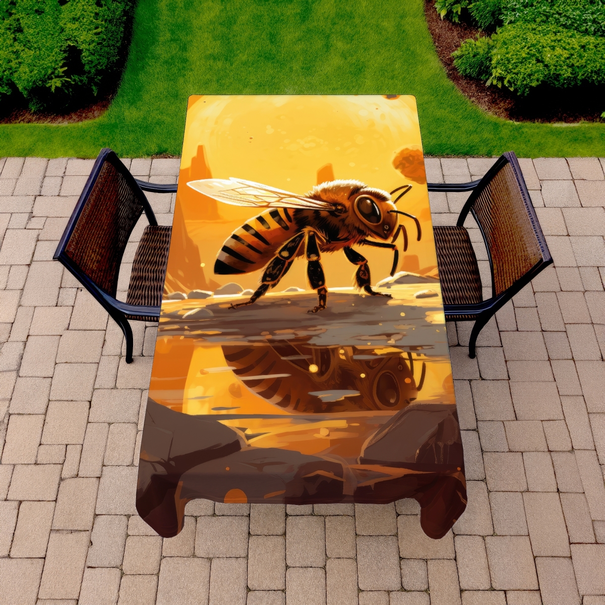 Picture of MWW C1TCLRGEOGG4JA 58 x 102 in. Bee World Orange Indoor & Outdoor Tablecloth for Home Decor