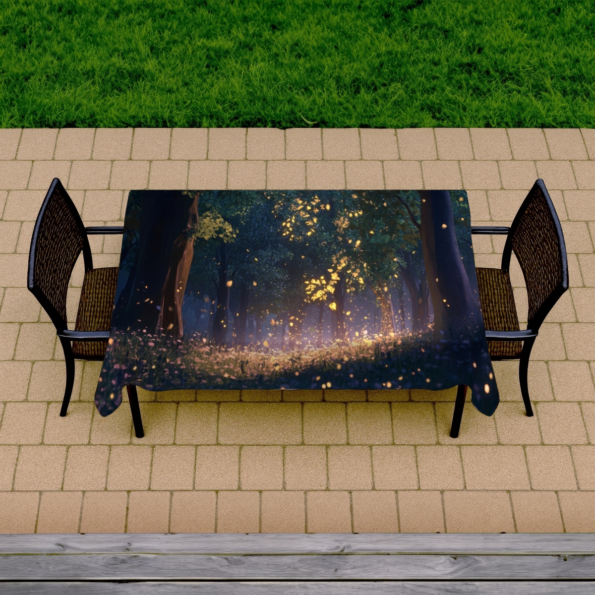 Picture of MWW C1TCLRGEZPK9Y7 58 x 102 in. Glowing Leaves Gold Tablecloth - Indoor & Outdoor Home Decor
