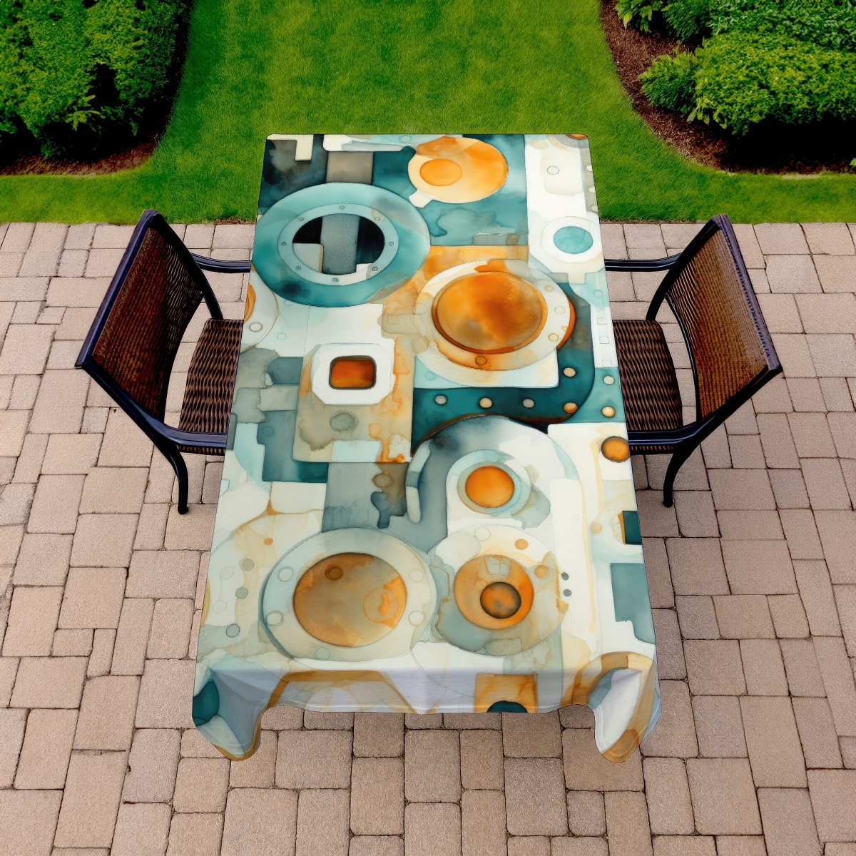 Picture of MWW C1TCLRGE229TNZ 58 x 102 in. Decomposed Porthole Gold Tablecloth - Indoor & Outdoor Decor