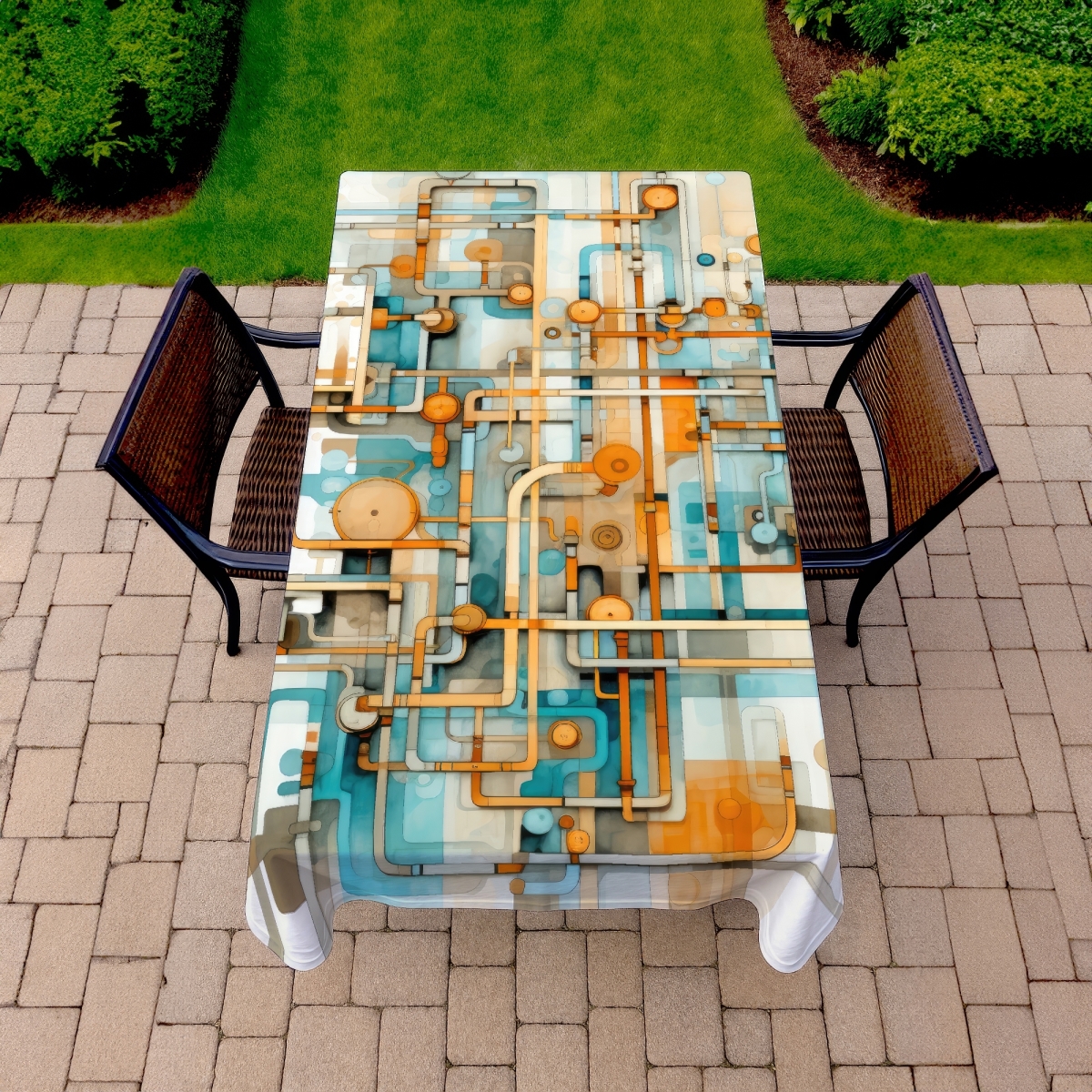 Picture of MWW C1TCLRGE3XRUZZ 58 x 102 in. Like Clockwork Turquoise Indoor & Outdoor Tablecloth - Home Decor