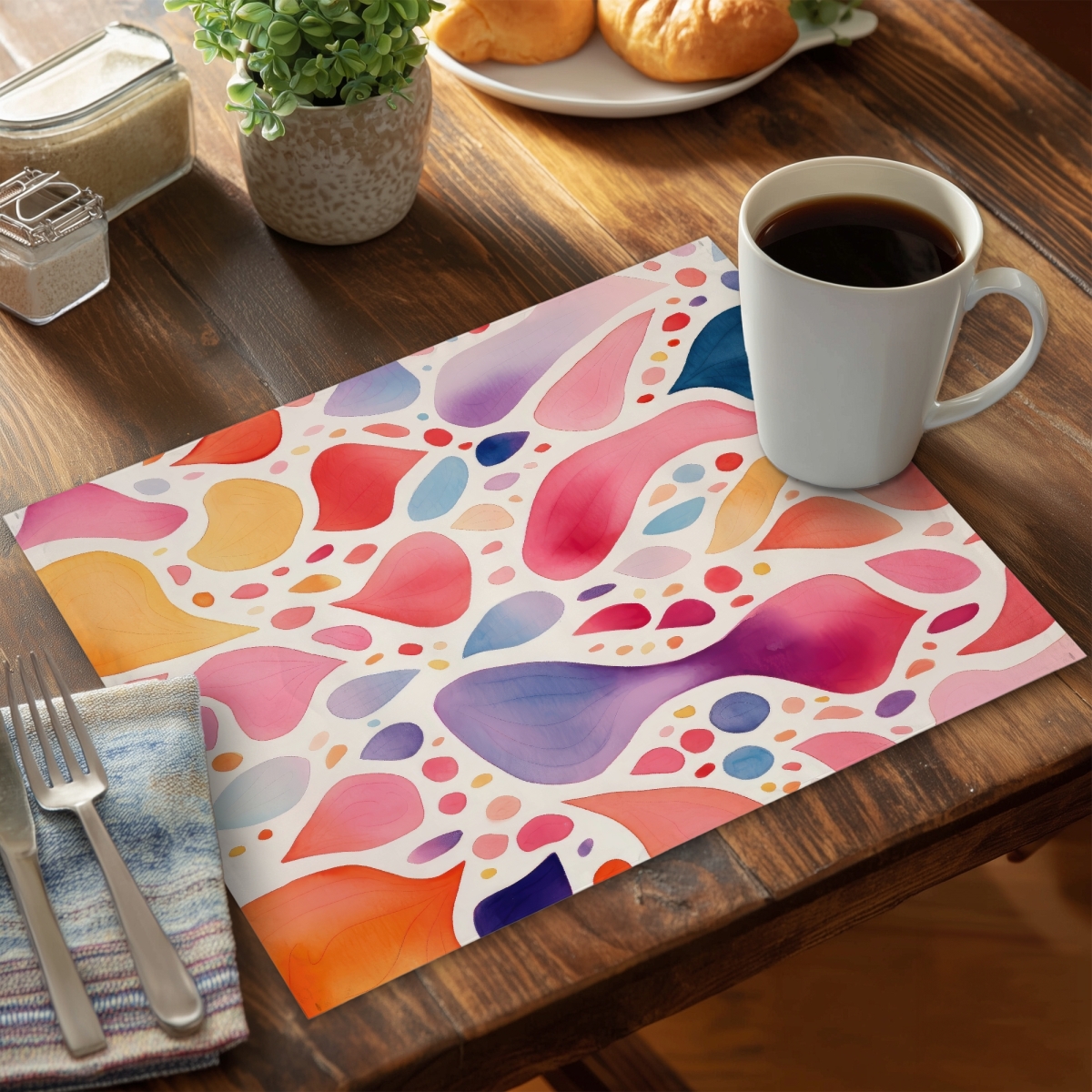 Picture of MWW CPPM1418DMAFRK 14 x 18 in. Splotches - White Polyester Placemat for Home Decor - Stylish