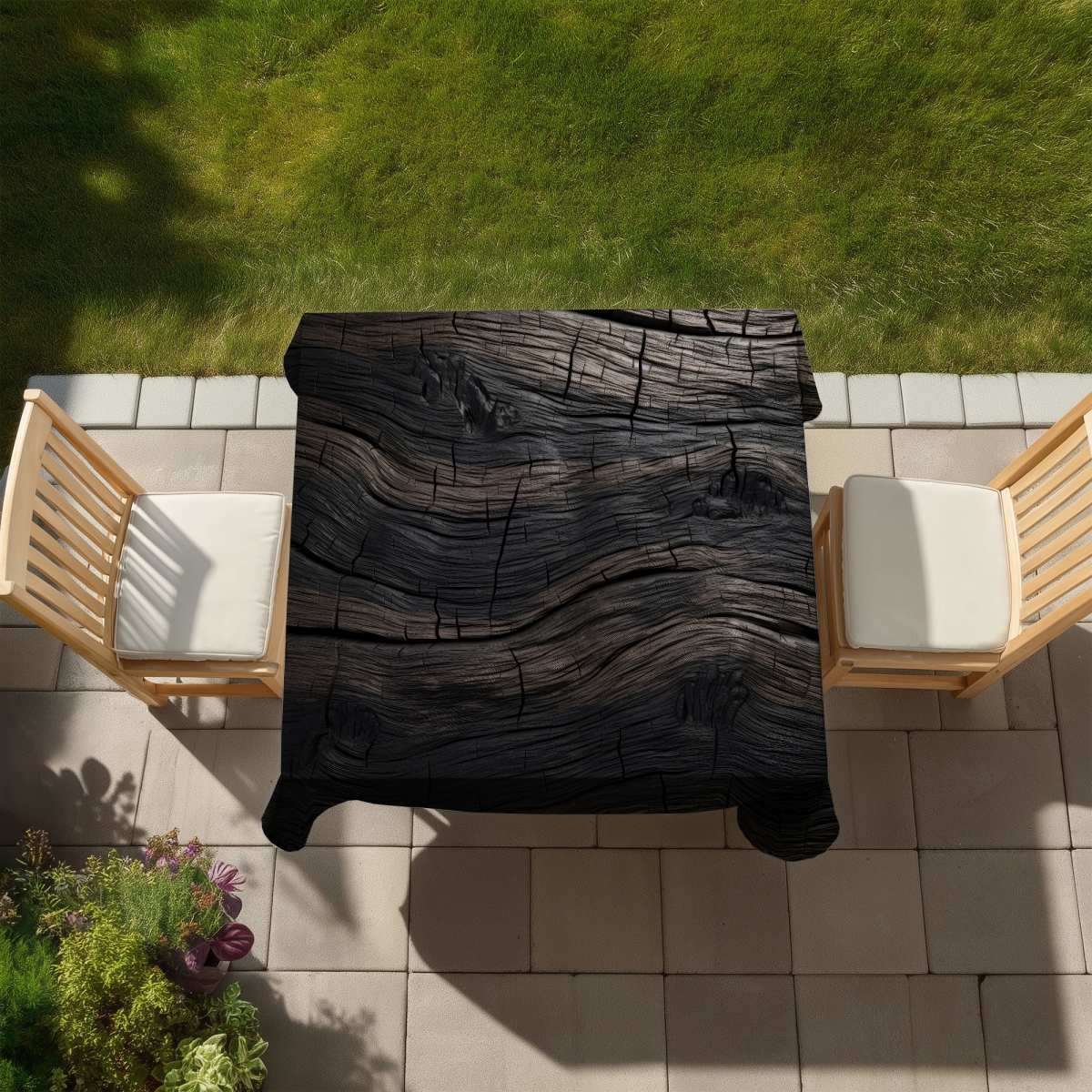 Picture of MWW C1TC5858X6E11T 58 x 58 in. Dark Wood Black & White Indoor & Outdoor Tablecloth - Home Decor