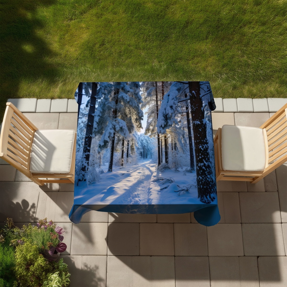 Picture of MWW C1TC5858Z6OK32 58 x 58 in. Snowy Path Blue Tablecloth - Indoor & Outdoor Home Decor