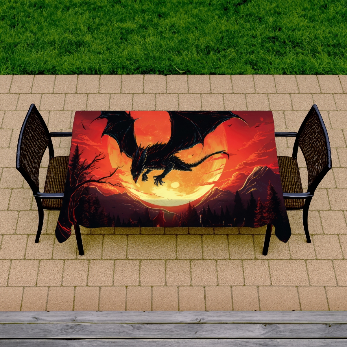 Picture of MWW C1TCLRGEKW4UY6 58 x 102 in. The Dragons Wrath - Red Indoor Outdoor Tablecloth for Decor