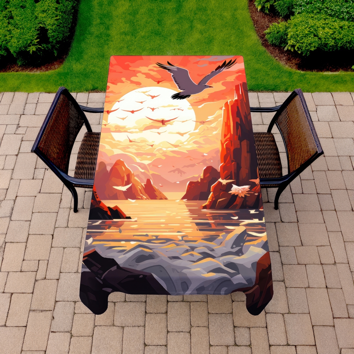 Picture of MWW C1TCLRGERSB3OX 58 x 102 in. Isles of Omen White Tablecloth - Indoor & Outdoor Home Decor