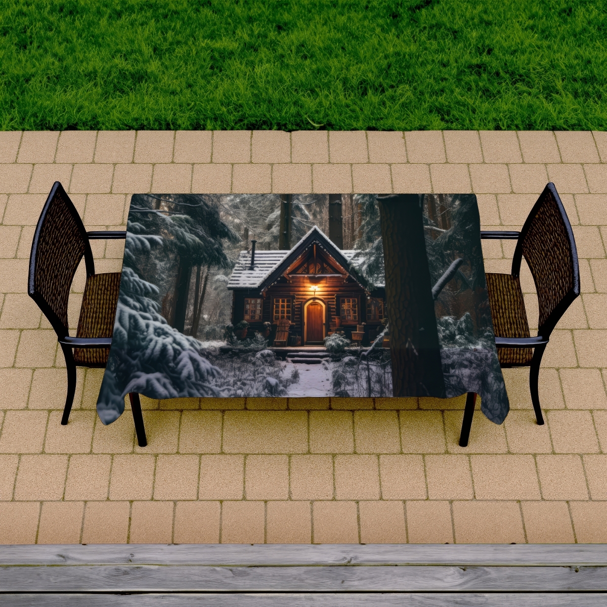 Picture of MWW C1TCLRGEUFZ5IX 58 x 102 in. The Lone Cabin - Brown Indoor Outdoor Tablecloth for Decor