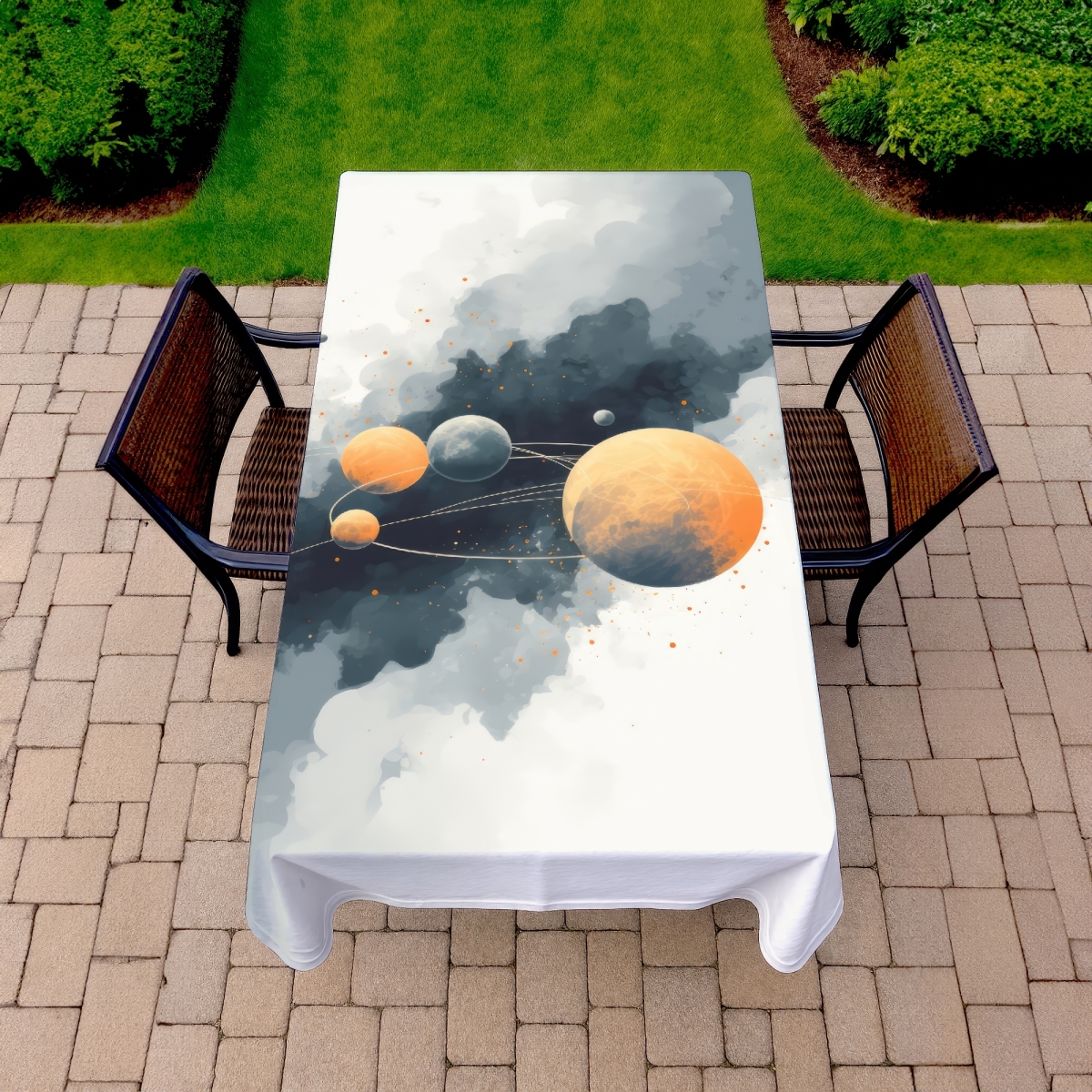 Picture of MWW C1TCLRGEV3JPKJ 58 x 102 in. Circle of Planets Gray Tablecloth for Indoor & Outdoor Decor