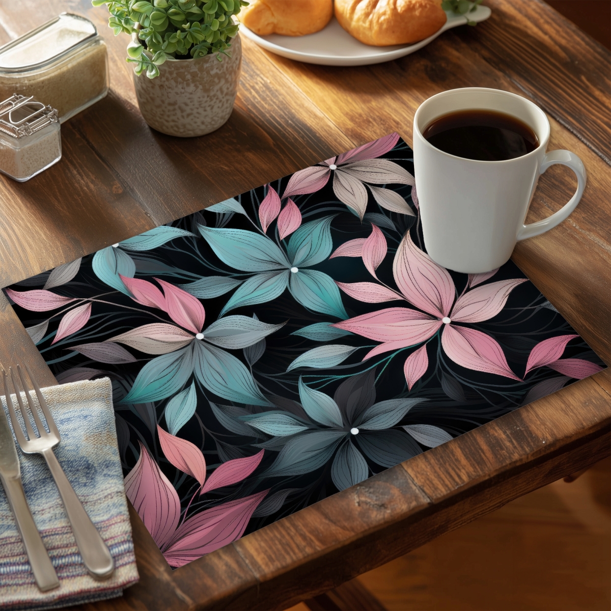 Picture of MWW CPPM14184CXAK8 14 x 18 in. Desaturated Flowers Pink Polyester Placemat - Home Decor Elegance