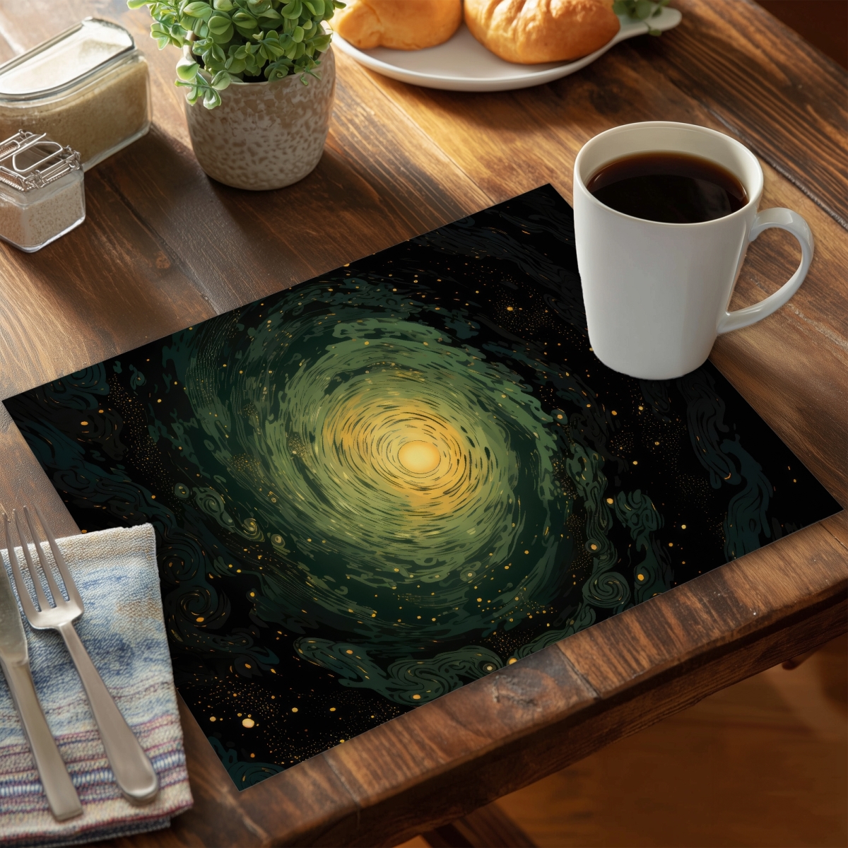 Picture of MWW CPPM1418A0DJEV 14 x 18 in. Swirling Gases Yellow Polyester Placemat