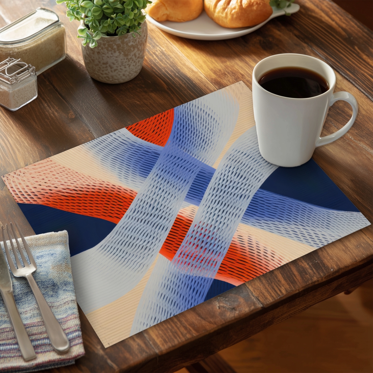 Picture of MWW CPPM1418IES26O 14 x 18 in. Abstract Threading Beige Polyester Placemat - Home Decor