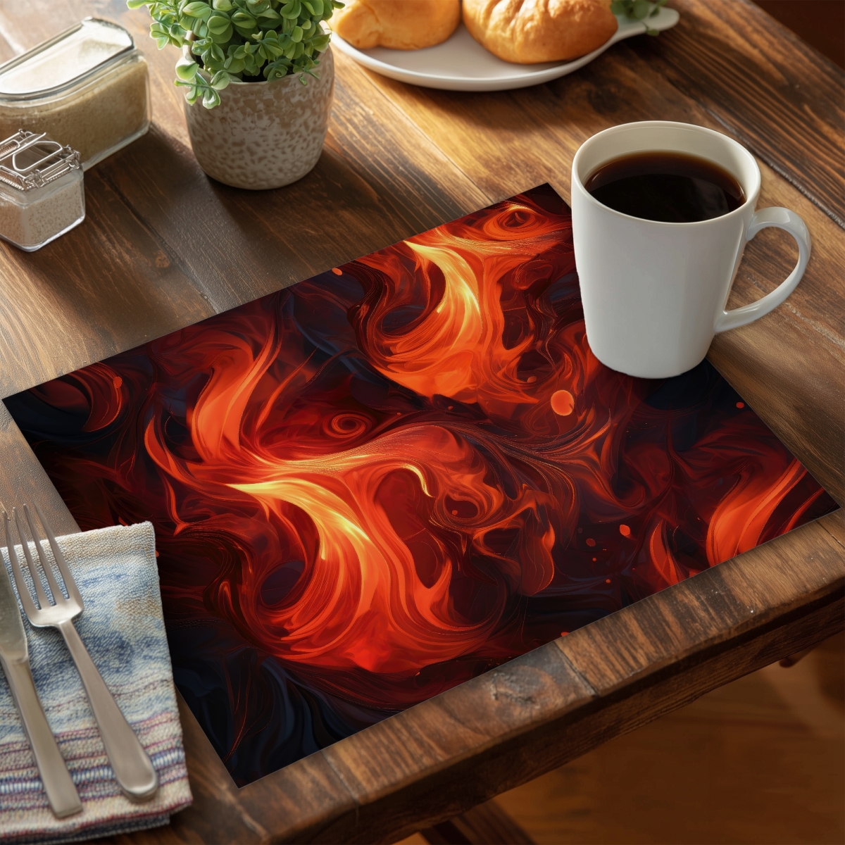 Picture of MWW CPPM1418NDBMBU 14 x 18 in. Fires of Heck - Yellow Polyester Placemat for Home Decor