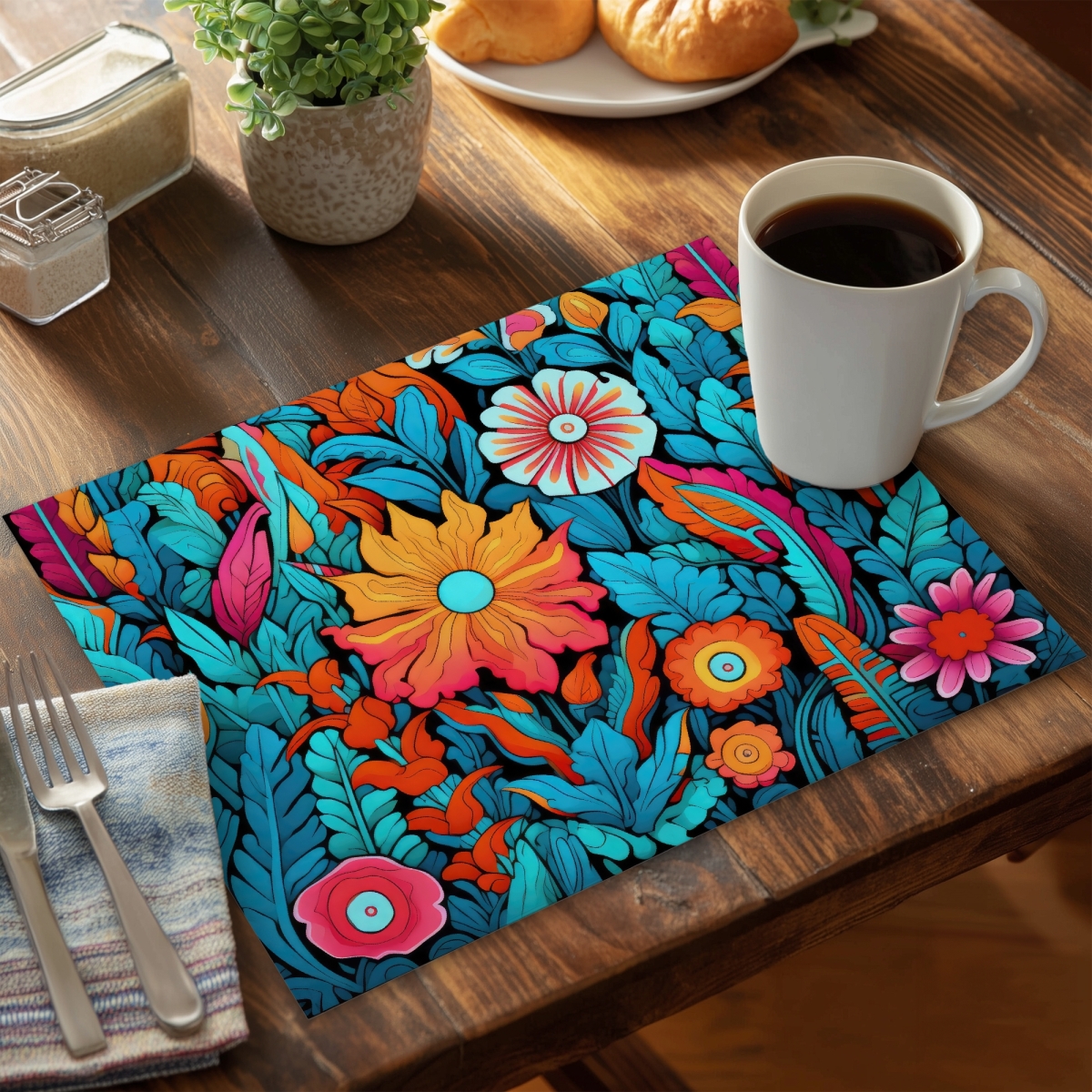Picture of MWW CPPM1418RPXWE8 14 x 18 in. Floral Hues Orange Polyester Placemat for Home Decor - Stylish