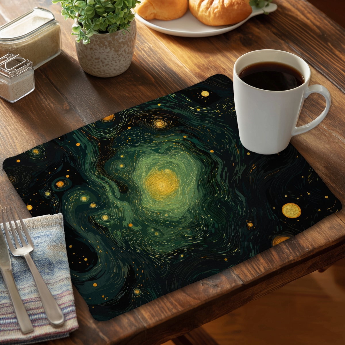 Picture of MWW CBPM1418277DS4 14 x 18 in. Illuminated in Space - Black Braided Polyester Placemat