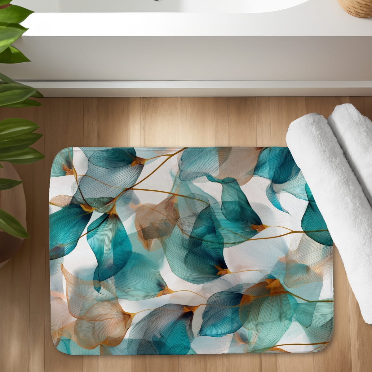C1BM1724EM8PTA 17 x 24 in. Teal & Brown Bath Mat - Stylish Home Decor Accent