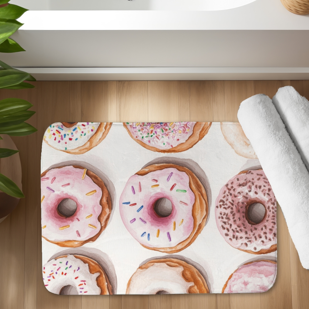C1BM1724L8E2E7 17 x 24 in. Donuts White Bath Mat - Cozy Home Decor for Bathrooms
