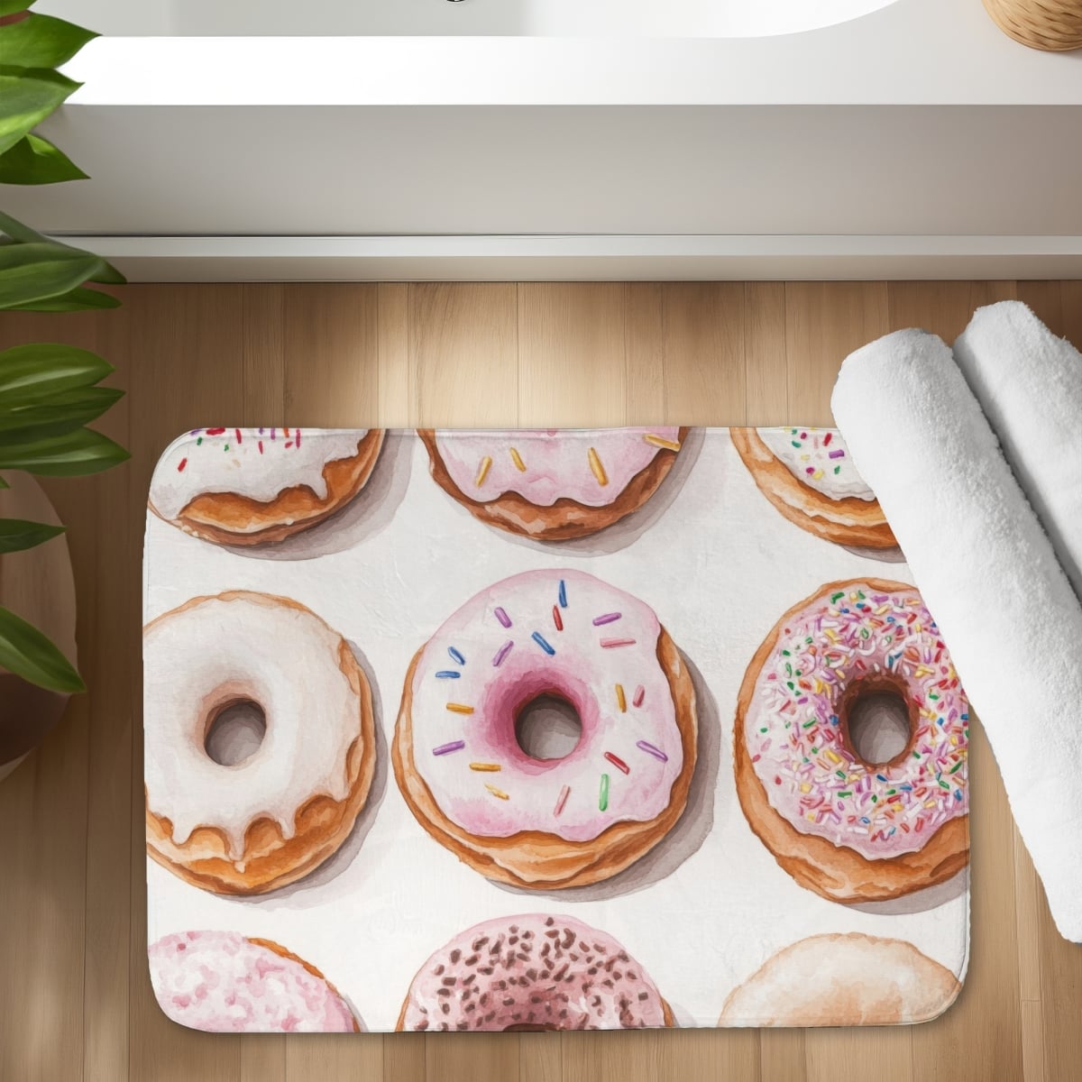 C1BM1724YG65QU 17 x 24 in. Donuts Pink Bath Mat - Stylish Home Decor Accent for Comfort
