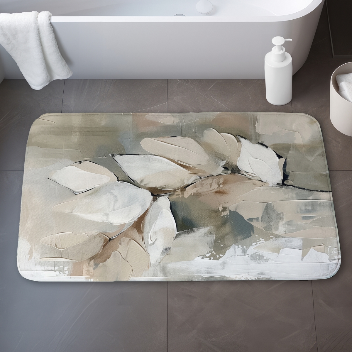 C1BM2134SW374Y 21 x 34 in. Leaf White Bath Mat - Stylish Home Decor Essential