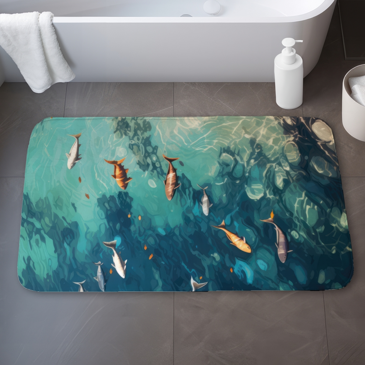 C1BM2134V84O7E 21 x 34 in. Swim Ahead Blue Bath Mat for Stylish Home Decor - Soft & Cozy