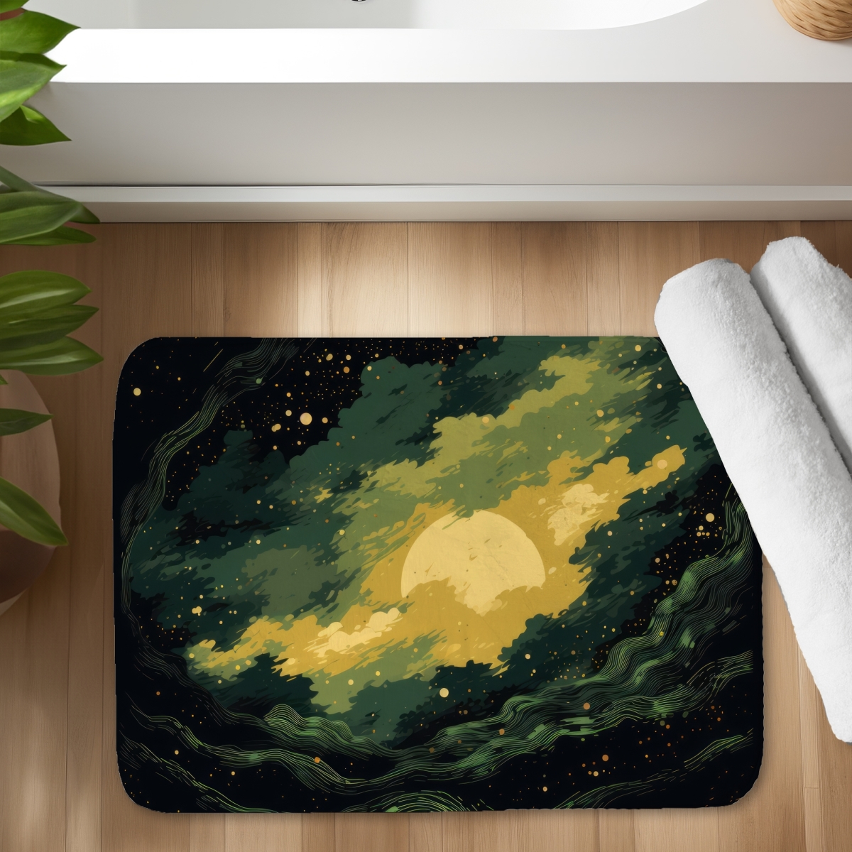 C1BM1724S6A8KT 17 x 24 in. Cloudy Star Yellow Bath Mat - Stylish