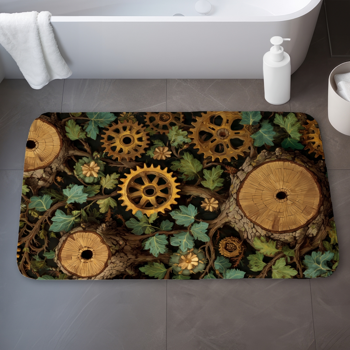 C1BM21347WDB4Y 21 x 34 in. Hiding Gears Black Bath Mat for Stylish Home Decor - Soft & Durable