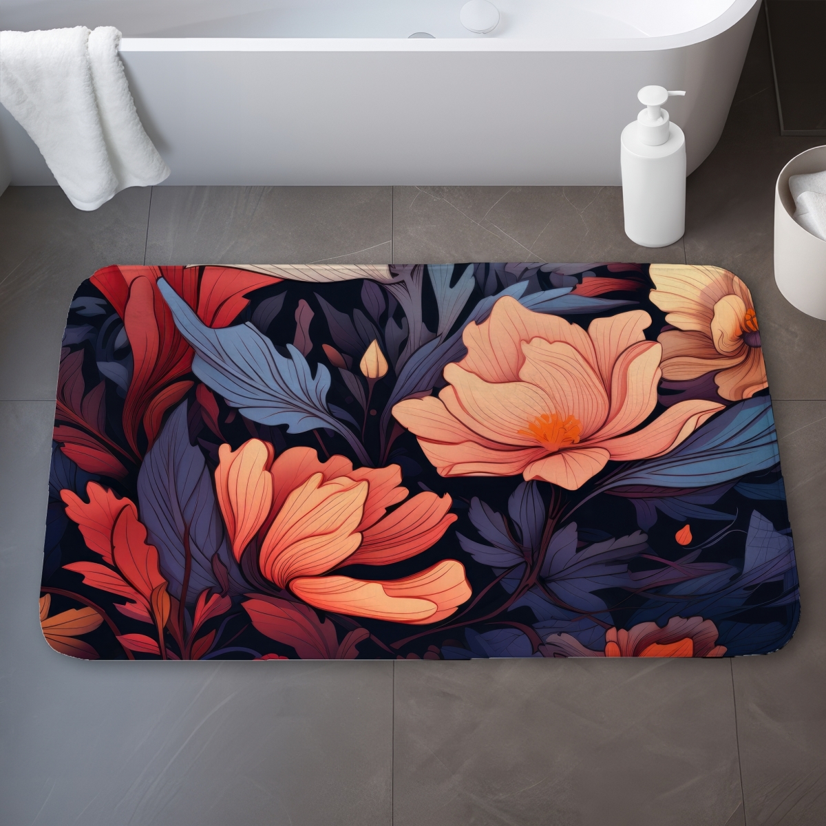 C1BM2134HLK920 21 x 34 in. Blooming Uninterrupted Orange Bath Mat - Home Decor Essential