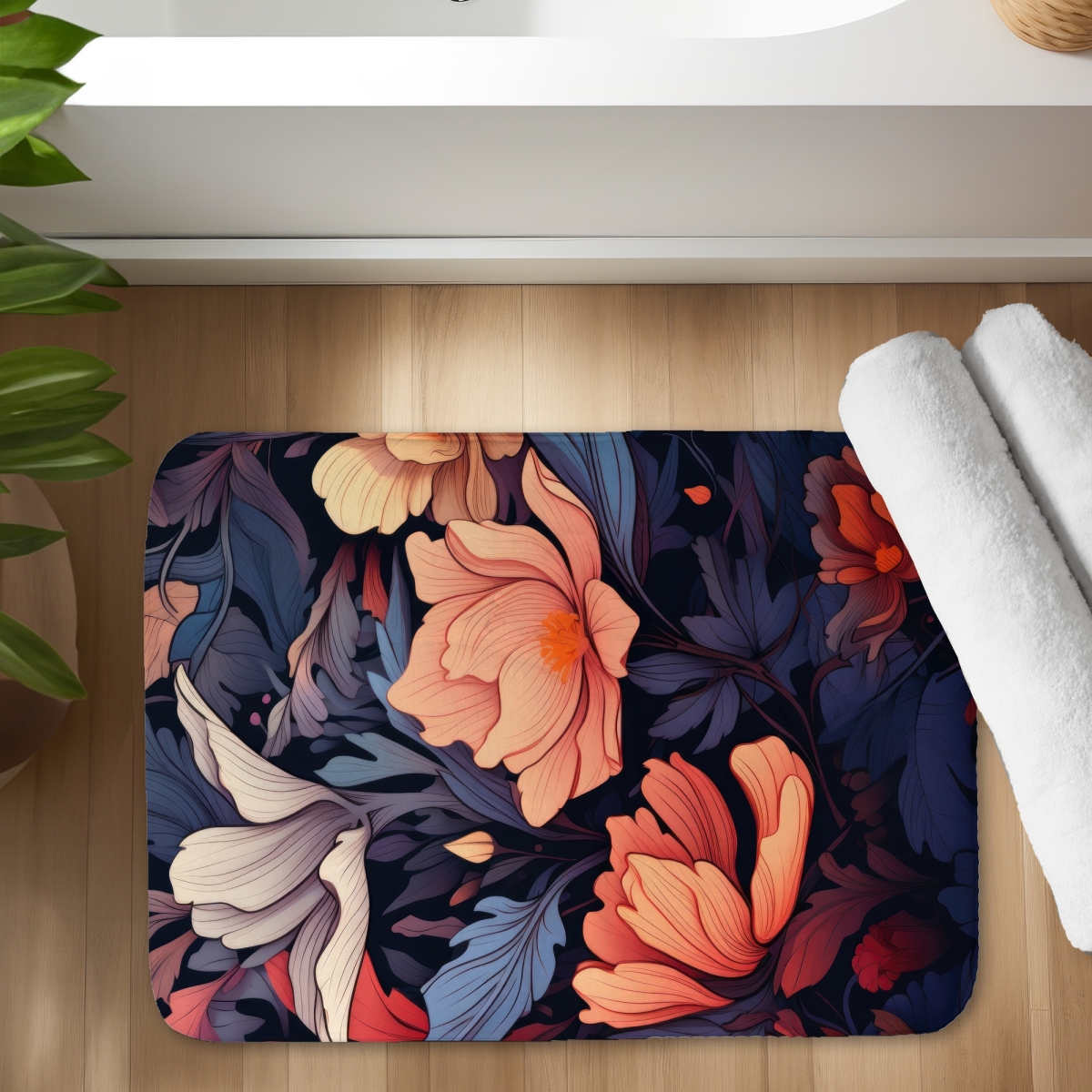 C1BM1724N7UE0O 17 x 24 in. Blooming Uninterrupted Orange Bath Mat - Home Decor Essential