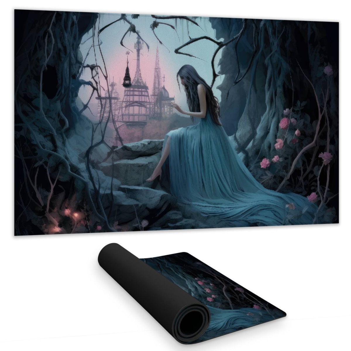 C1DM1424QZDNUM 14 x 24 in. Morose Cave - Turquoise Gaming Mat for Stylish Home Decor