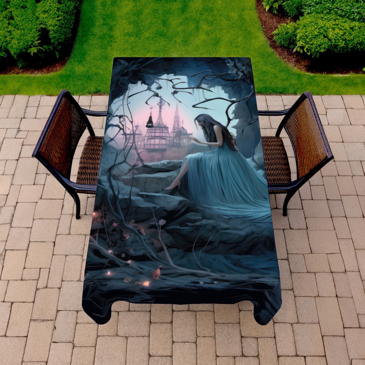 Picture of MWW C1TCLRGEDI4D29 58 x 102 in. Morose Cave - White Indoor & Outdoor Tablecloth for Home Decor