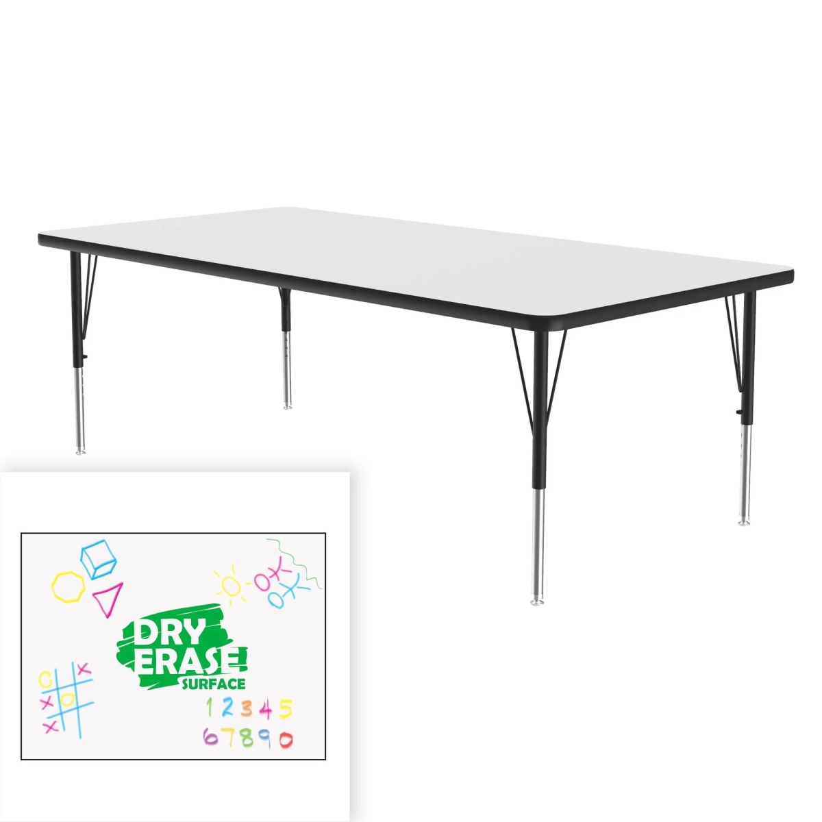A3072DE-REC-80-09-45 30 x 72 in. Deluxe Dry Erase Markerboard High Pressure Top Activity Table - Frosty White - Rectangle