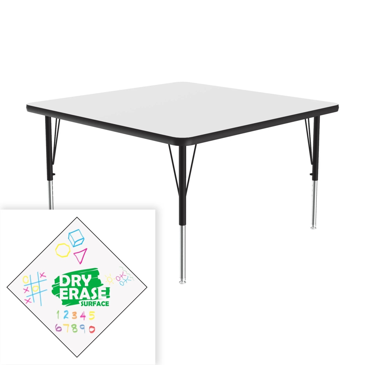 A3636DE-SQ-80-09-45 36 x 36 in. Deluxe Dry Erase Markerboard High Pressure Top Activity Table - Frosty White - Square
