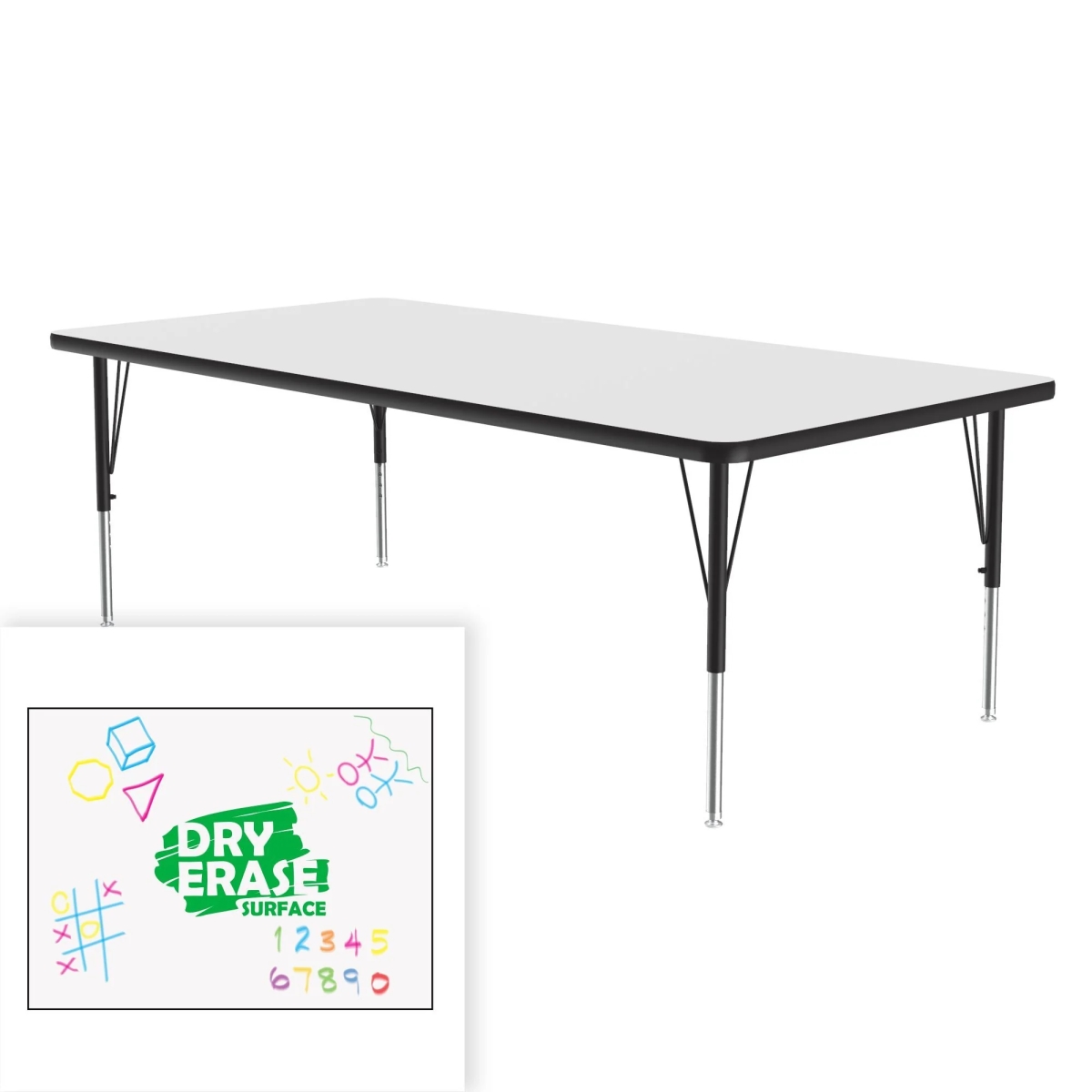 A3672DE-REC-80-09-45 36 x 72 in. Deluxe Dry Erase Markerboard High Pressure Top Activity Table - Frosty White - Rectangle
