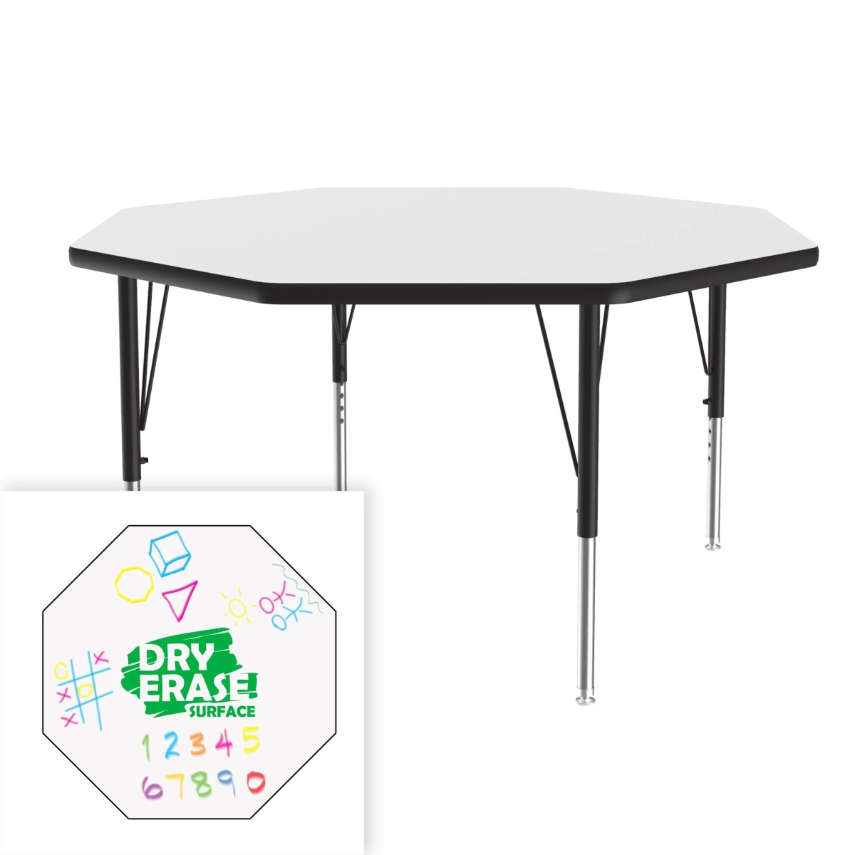 A48DE-OCT-80-14-45 48 in. Deluxe Dry Erase Markerboard High Pressure Top Activity Table - Frosty White - Octagonal