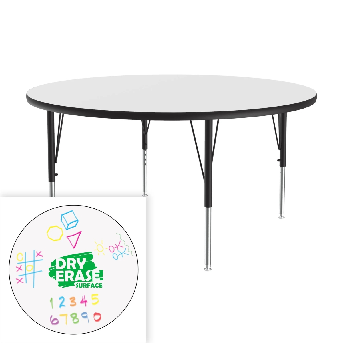 A48DE-RND-80-14-45 48 in. Deluxe Dry Erase Markerboard High Pressure Top Activity Table - Frosty White - Round