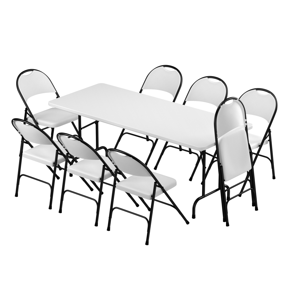 R3072-8RC350-23 30 x 72 in. Plastic Resin Folding Table with 8 Folding Chairs - Gray Granite - Rectangle