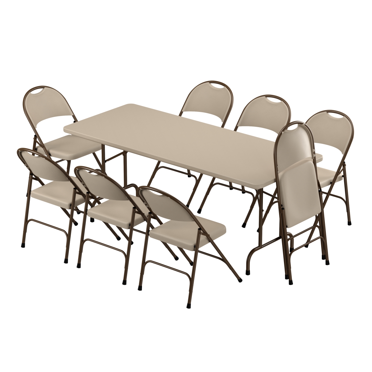 R3072-8RC350-24 30 x 72 in. Plastic Resin Folding Table with 8 Folding Chairs - Mocha Granite - Rectangle