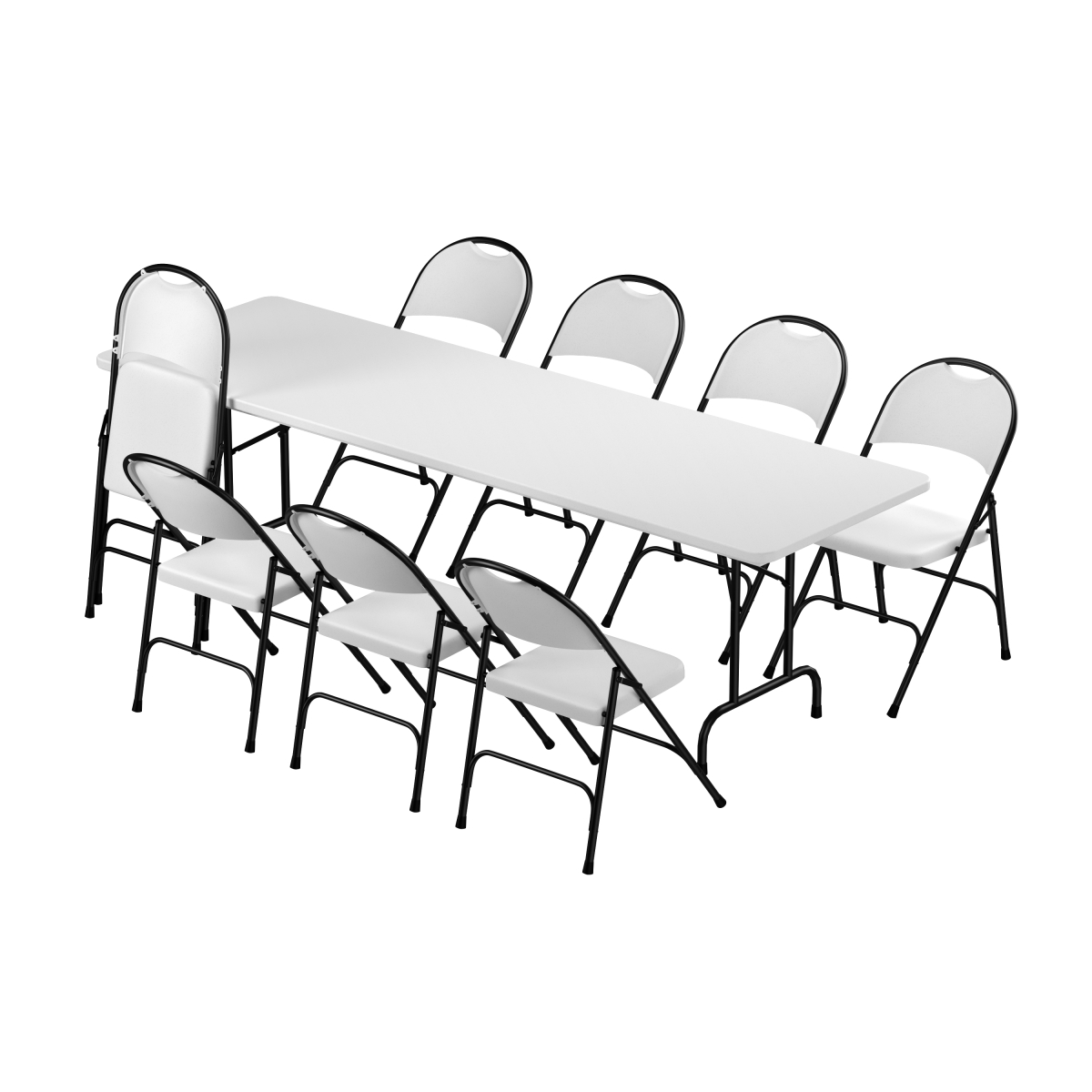 R3096-8RC350-23 30 x 96 in. Plastic Resin Folding Table with 8 Folding Chairs - Gray Granite - Rectangle