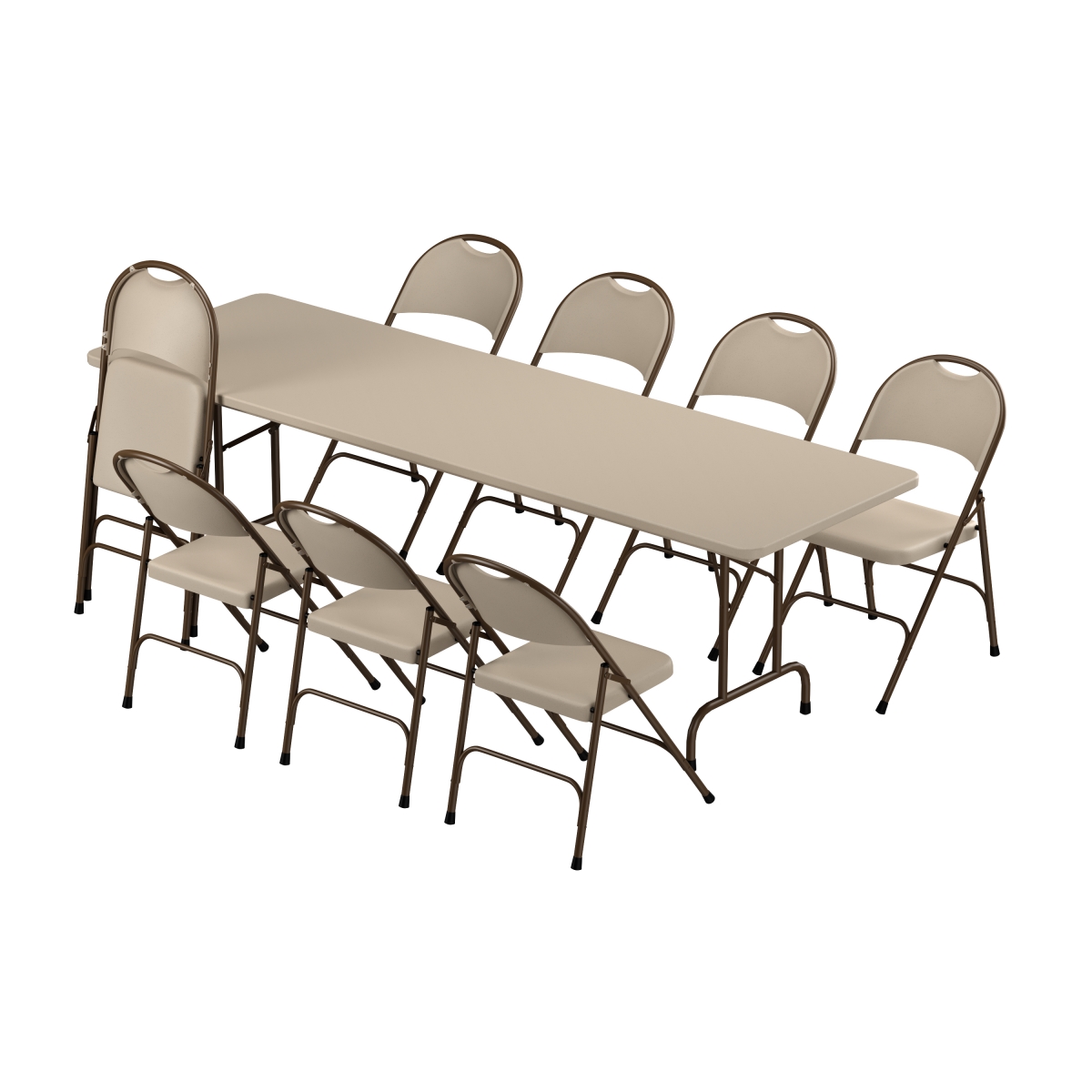 R3096-8RC350-24 30 x 96 in. Plastic Resin Folding Table with 8 Folding Chairs - Mocha Granite - Rectangle